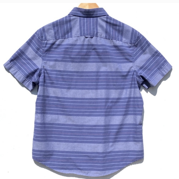PENGUIN Mens Blue Striped Short Sleeve Button Front Shirt Size Large Slim Fit - Picture 5 of 11